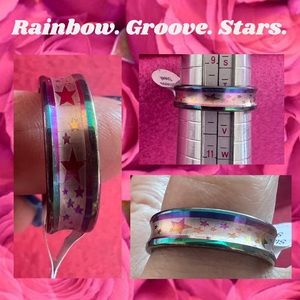 Unique Stainless Steel Rainbow Raised Edges Stars Ring. Unisex NWT Size 10